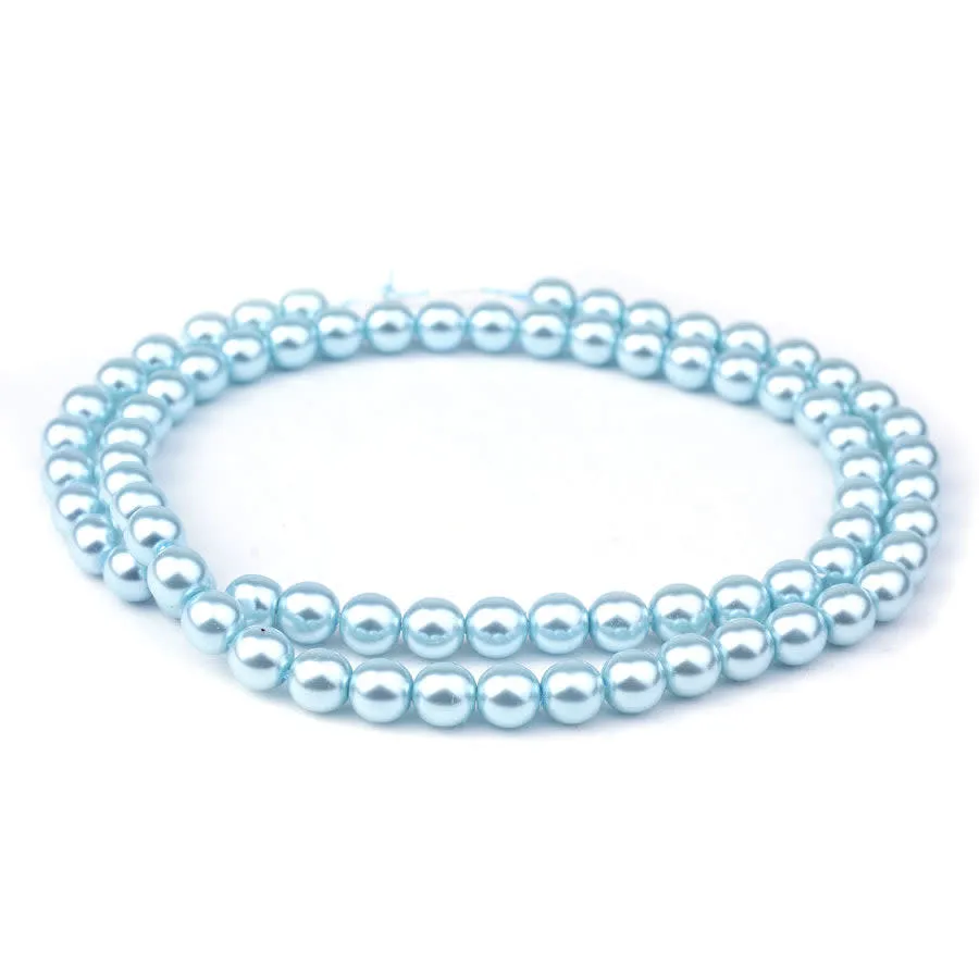 8mm Baby Blue Pearl Coated Czech Glass Pearls Strand