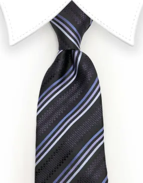 Black, Dark Purple, Lilac, Lavender, Silver Striped Tie