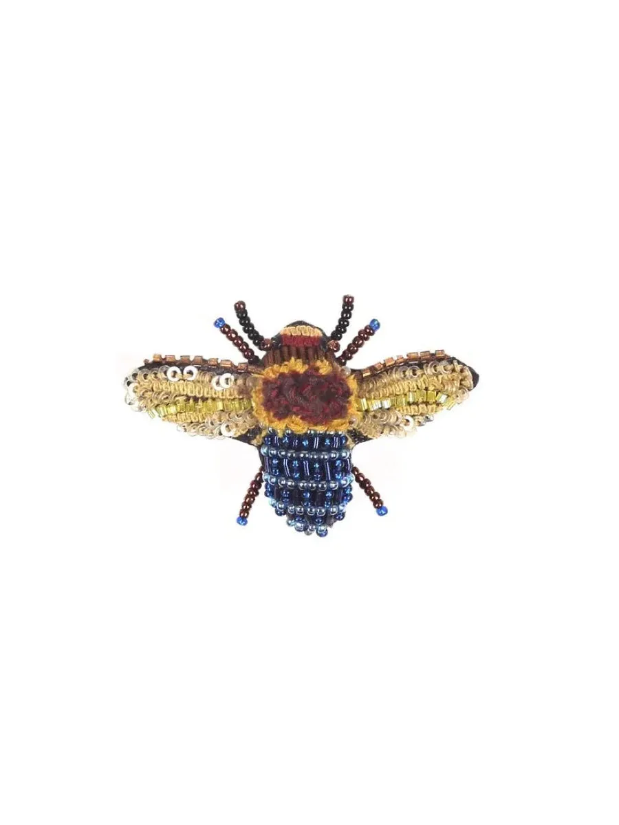 Blue Banded Bee Brooch Pin