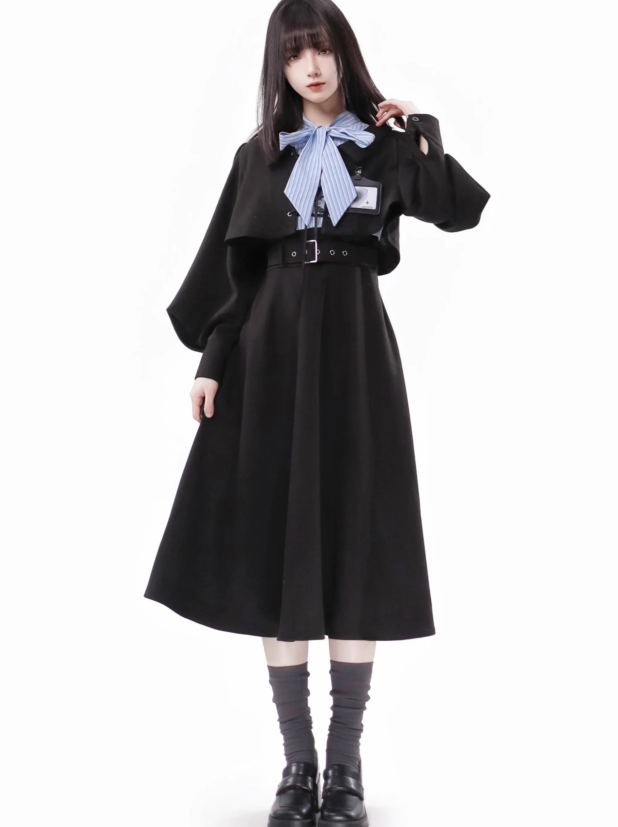 Blue-black Striped College Suit
