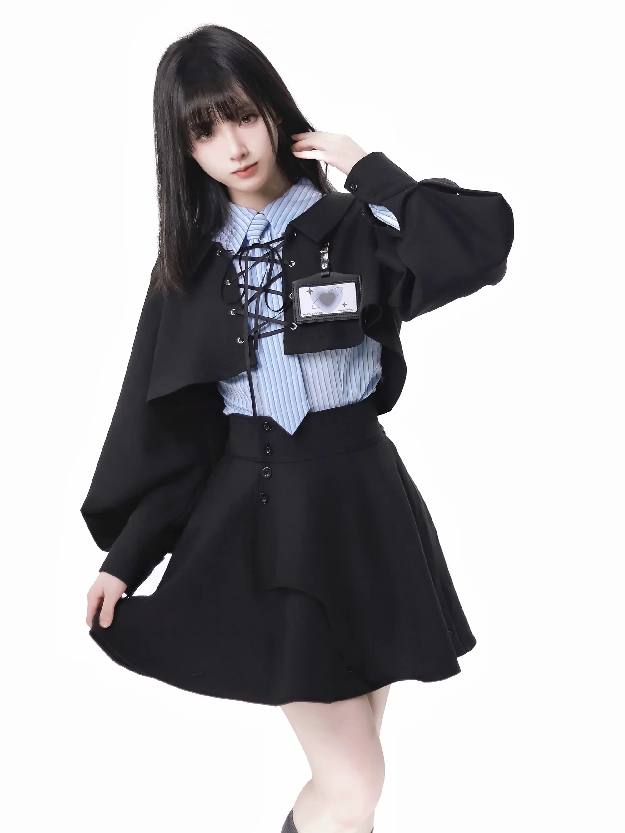 Blue-black Striped College Suit