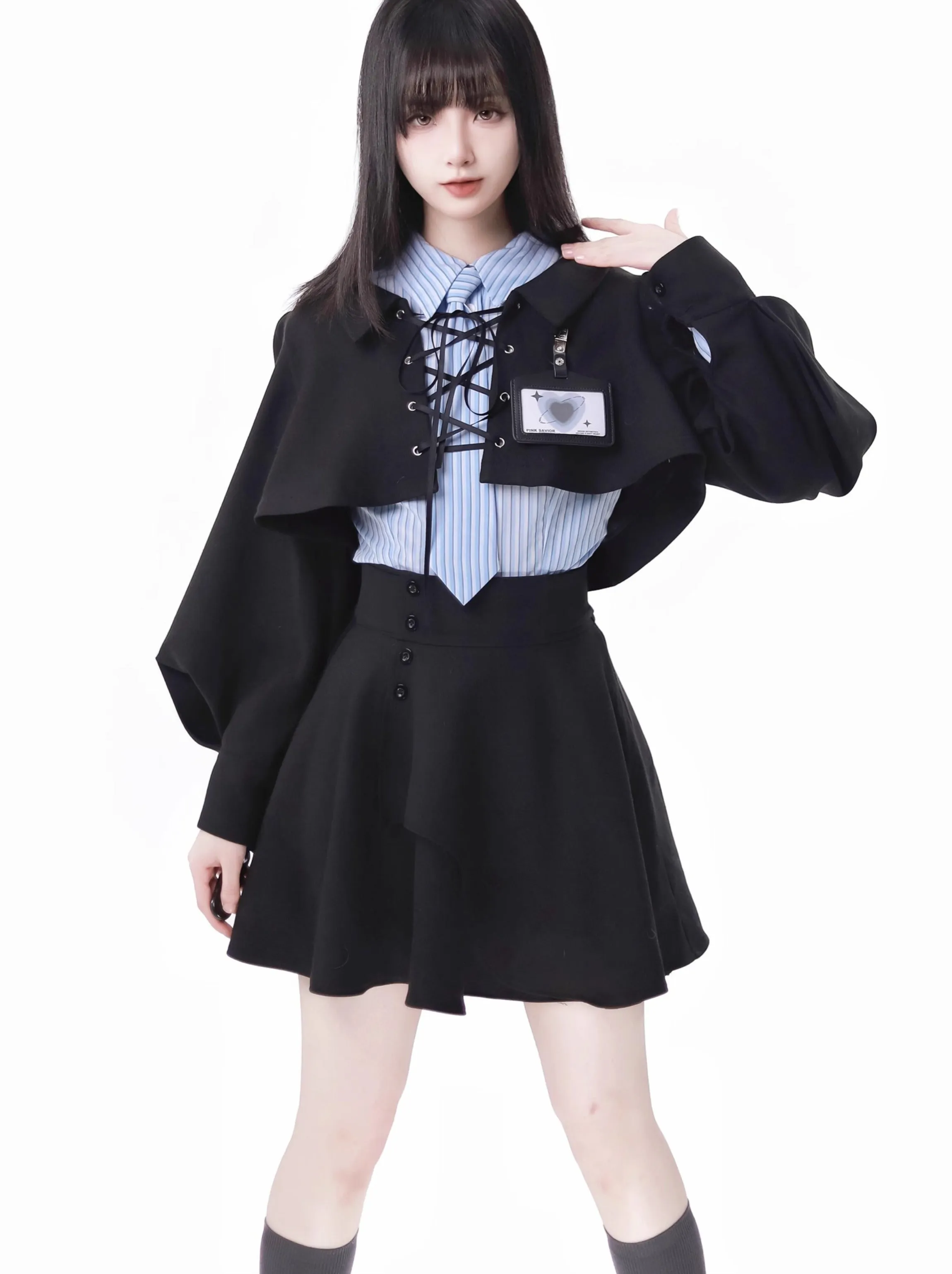 Blue-black Striped College Suit
