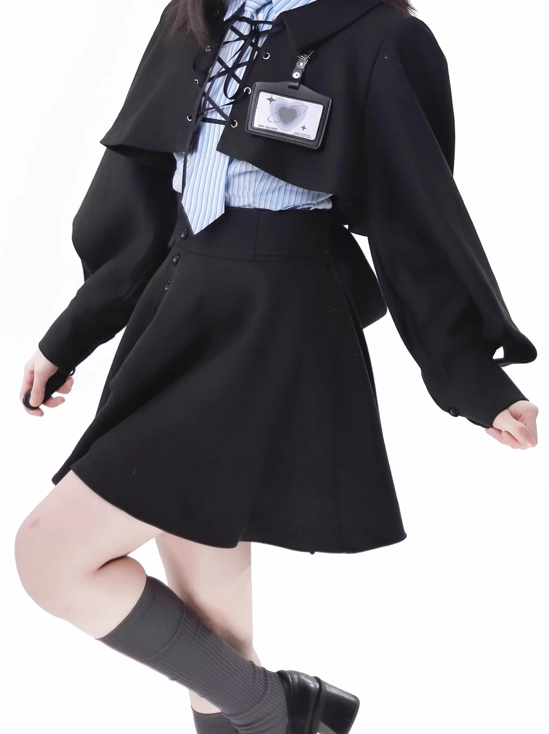 Blue-black Striped College Suit
