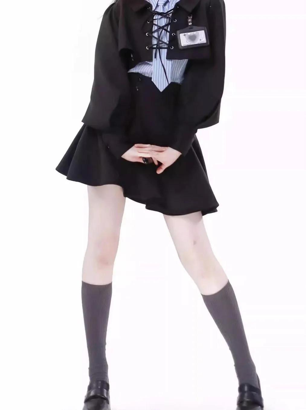 Blue-black Striped College Suit