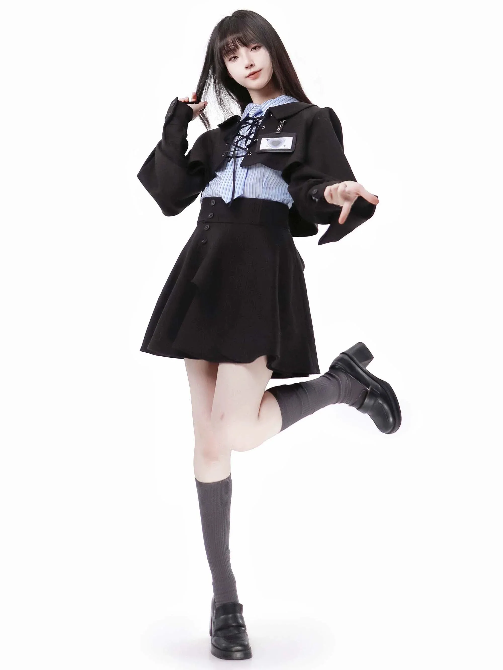 Blue-black Striped College Suit