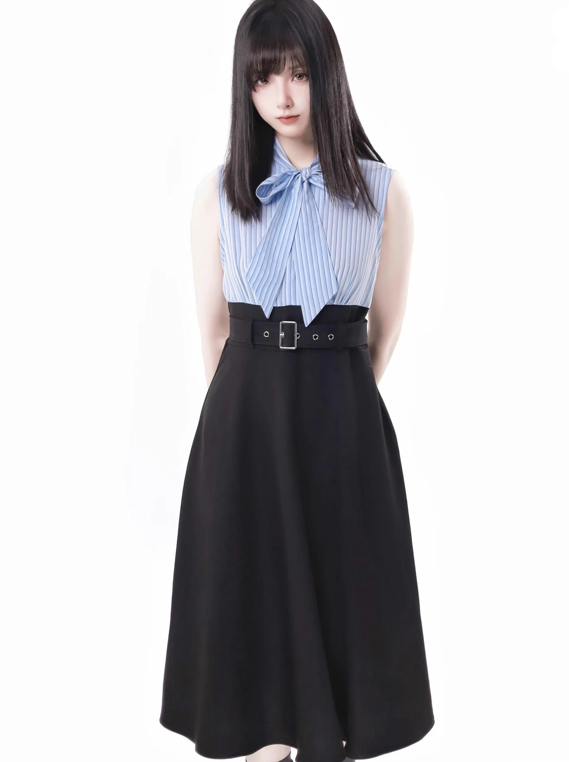 Blue-black Striped College Suit
