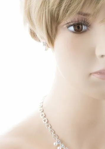 Bridal Wedding Jewelry Rhinestone Pearl Dangles Floral Necklace Set J666 Silver
