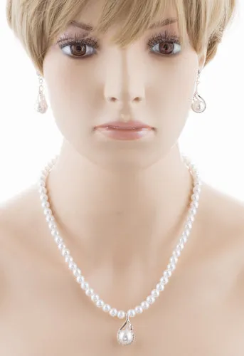 Bridal Wedding Jewelry Set Crystal Pearl Exquisite Necklace Silver