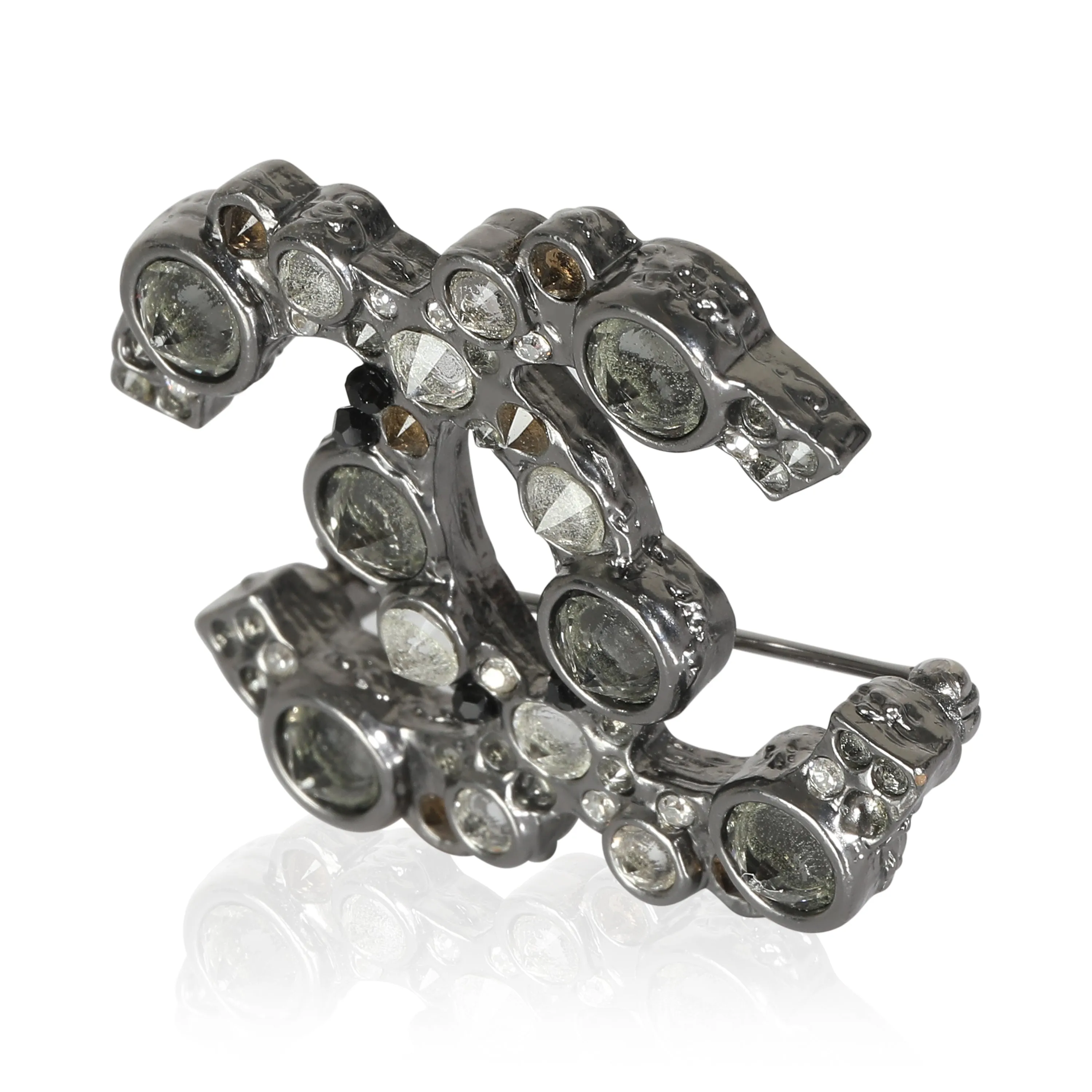 CHANEL 2012 Silver Tone Strass CC Brooch