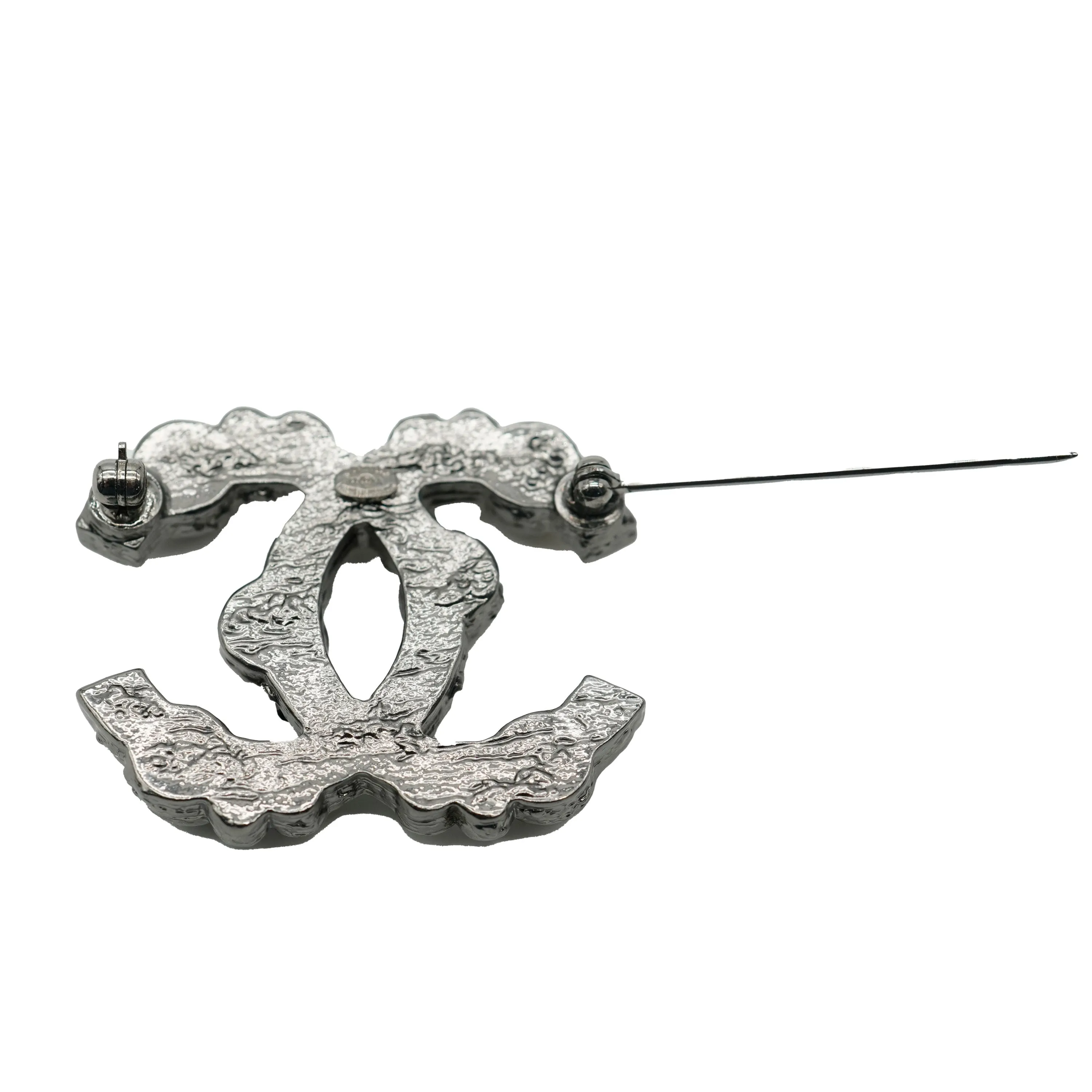 CHANEL 2012 Silver Tone Strass CC Brooch
