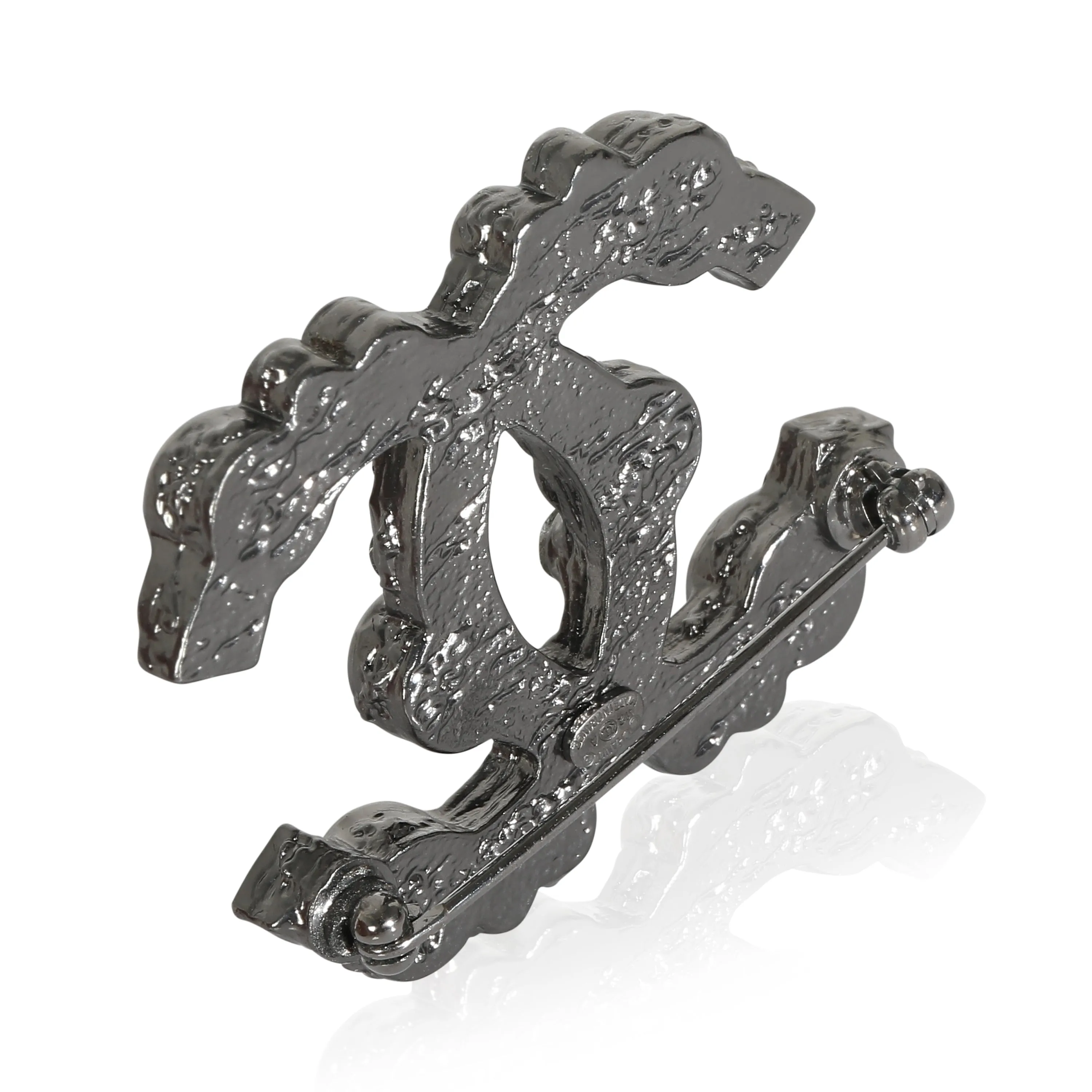 CHANEL 2012 Silver Tone Strass CC Brooch