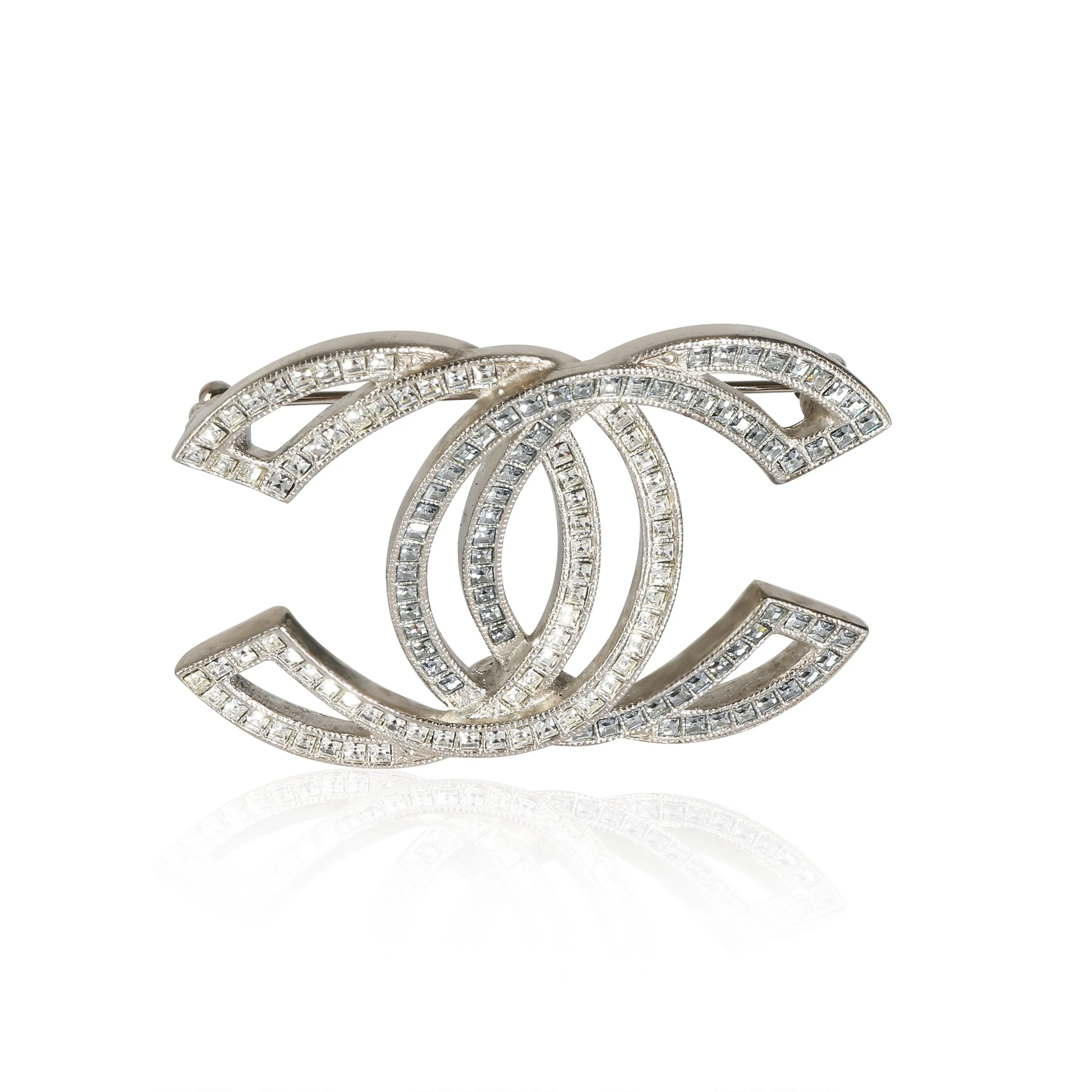 CHANEL 2016 CC Palladium Plated Brooch With Strass