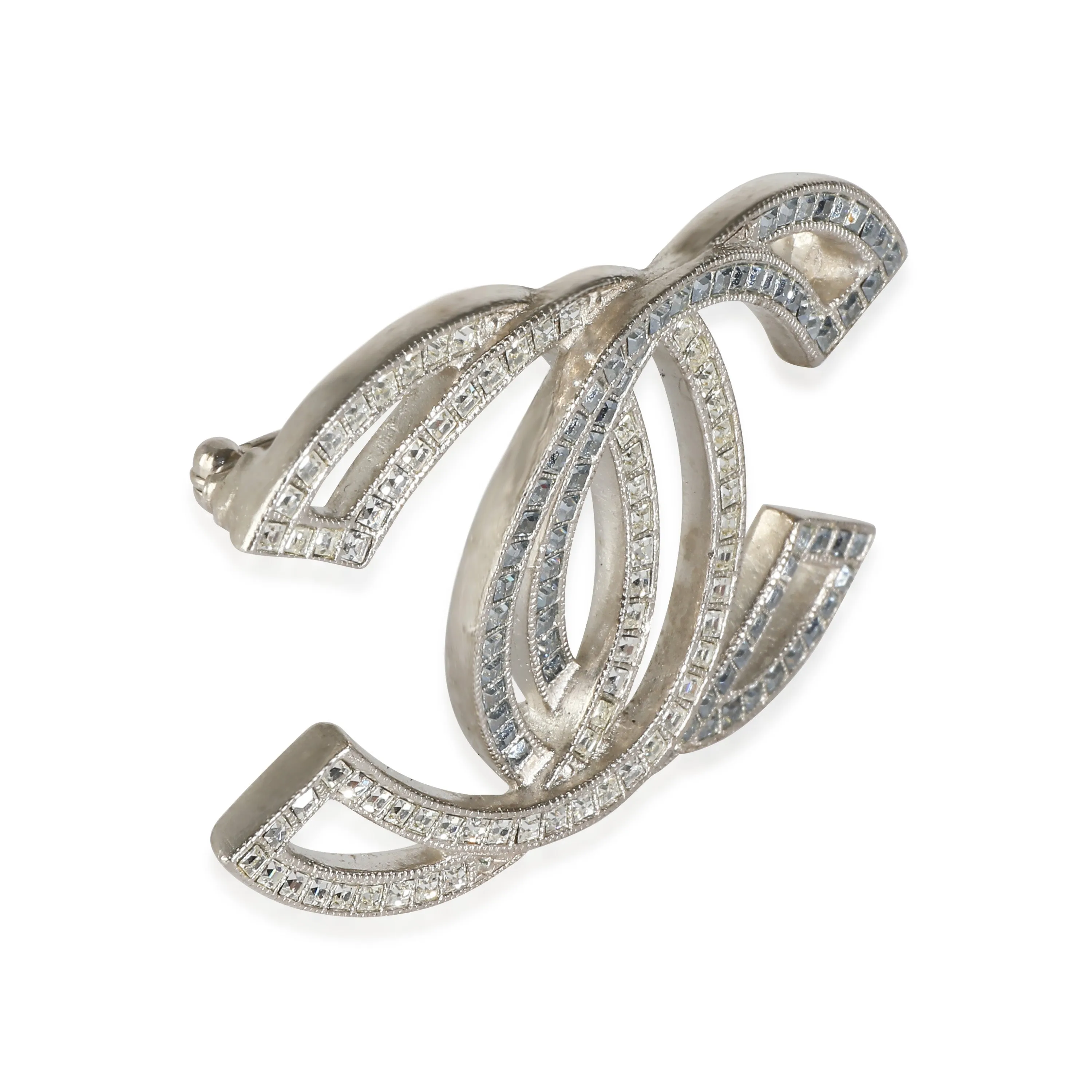CHANEL 2016 CC Palladium Plated Brooch With Strass