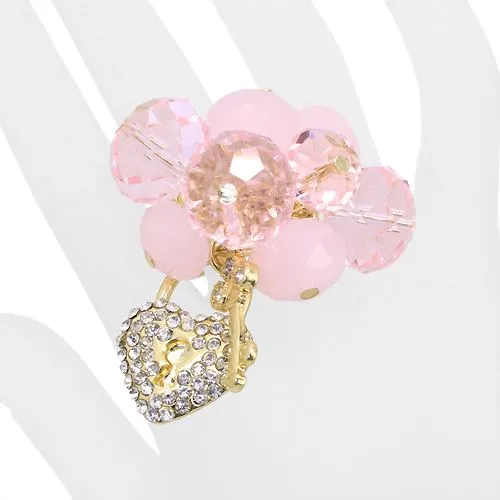 Crystal Cluster Pave Heart Key Stretch Ring