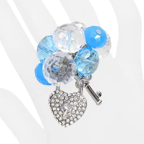 Crystal Cluster Pave Heart Key Stretch Ring