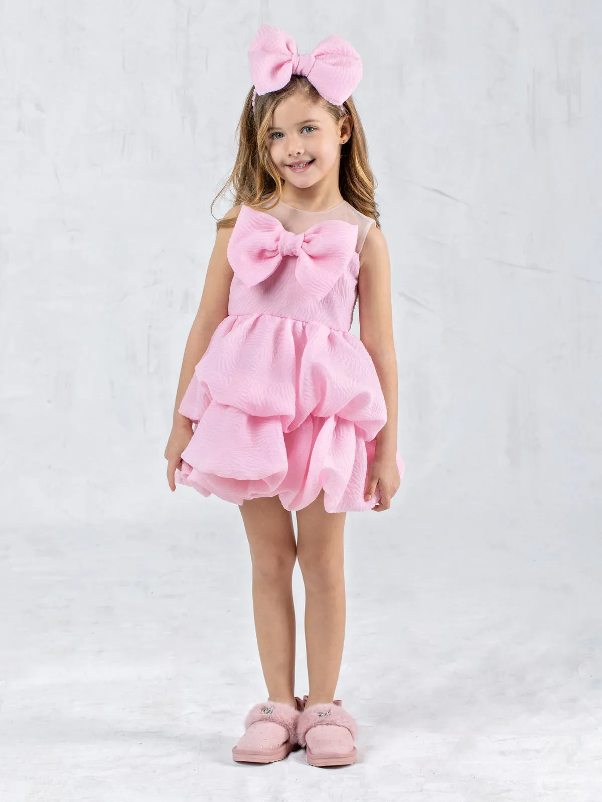 Girl's Balloon embossed dress - IROFILI PINK