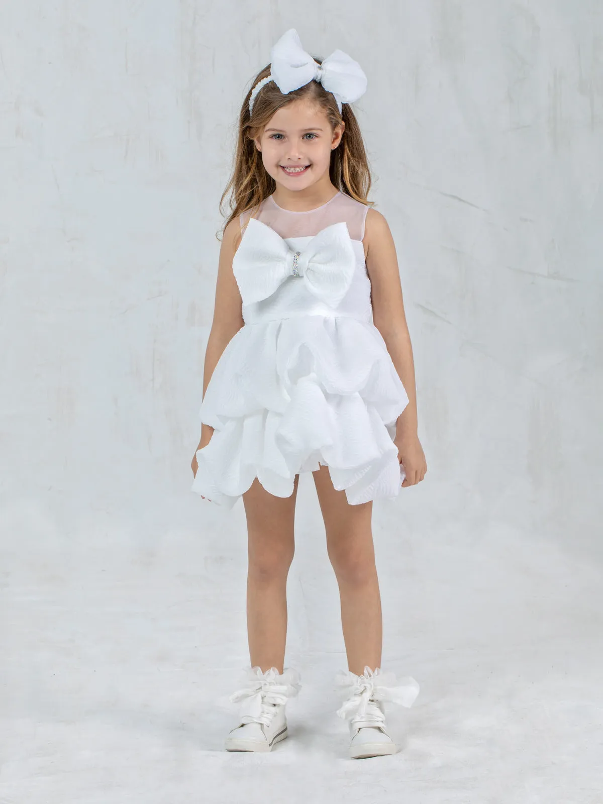 Girl's Balloon embossed dress - IROFILI WHITE