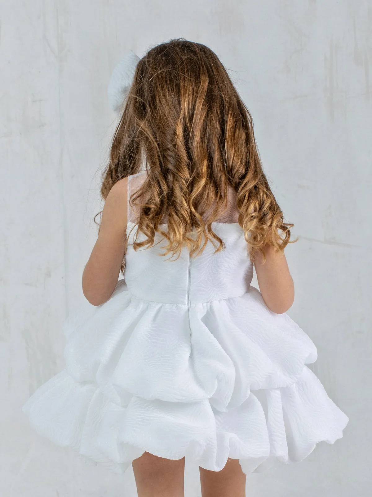 Girl's Balloon embossed dress - IROFILI WHITE