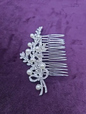 Ivory Pearl Flower Petal & Crystal Hair Comb