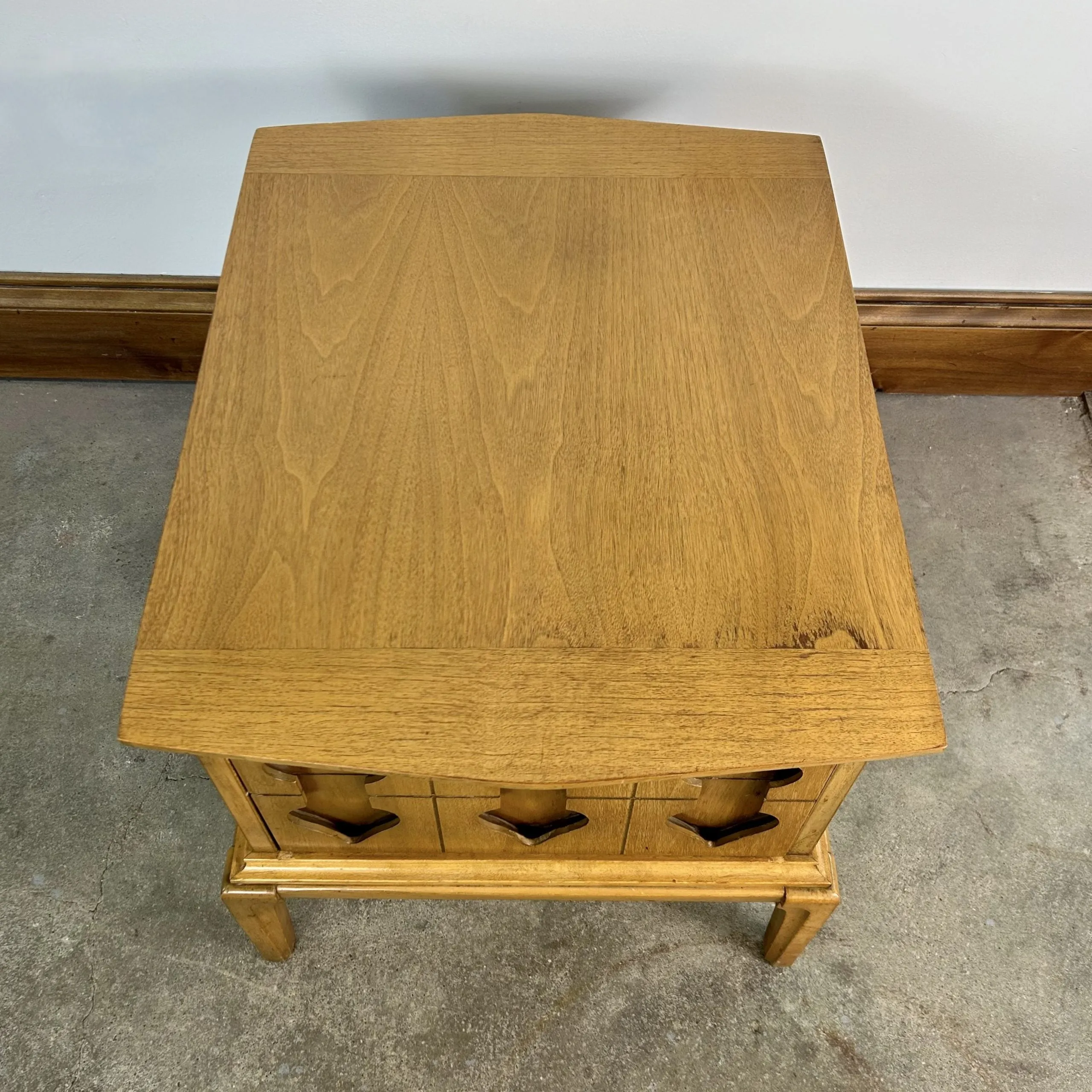 MCM Side Table Cabinet or End Table, Solid Wood, Light Brown, Moroccan Style
