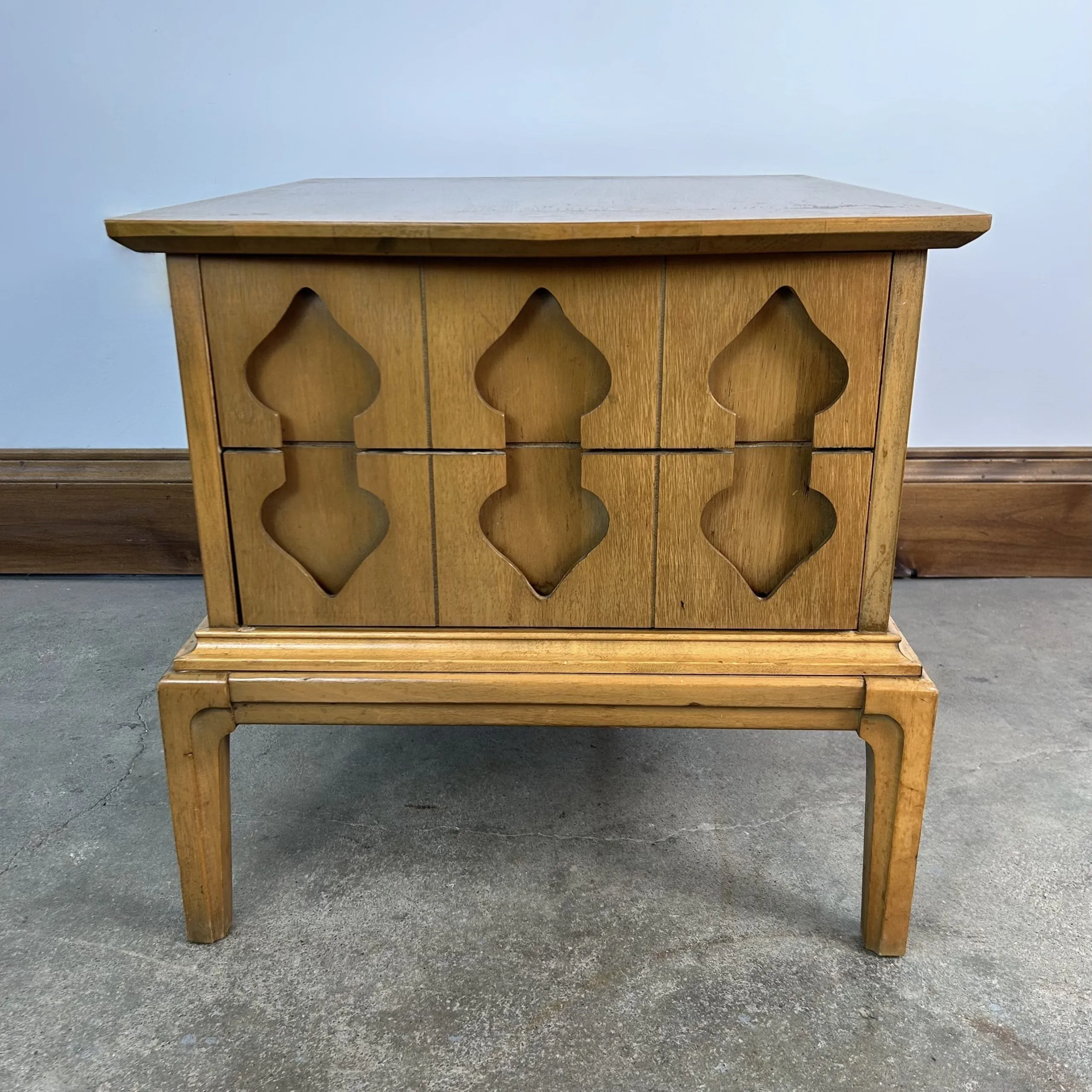 MCM Side Table Cabinet or End Table, Solid Wood, Light Brown, Moroccan Style