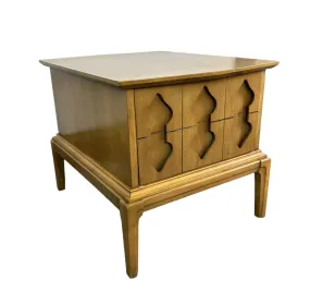 MCM Side Table Cabinet or End Table, Solid Wood, Light Brown, Moroccan Style