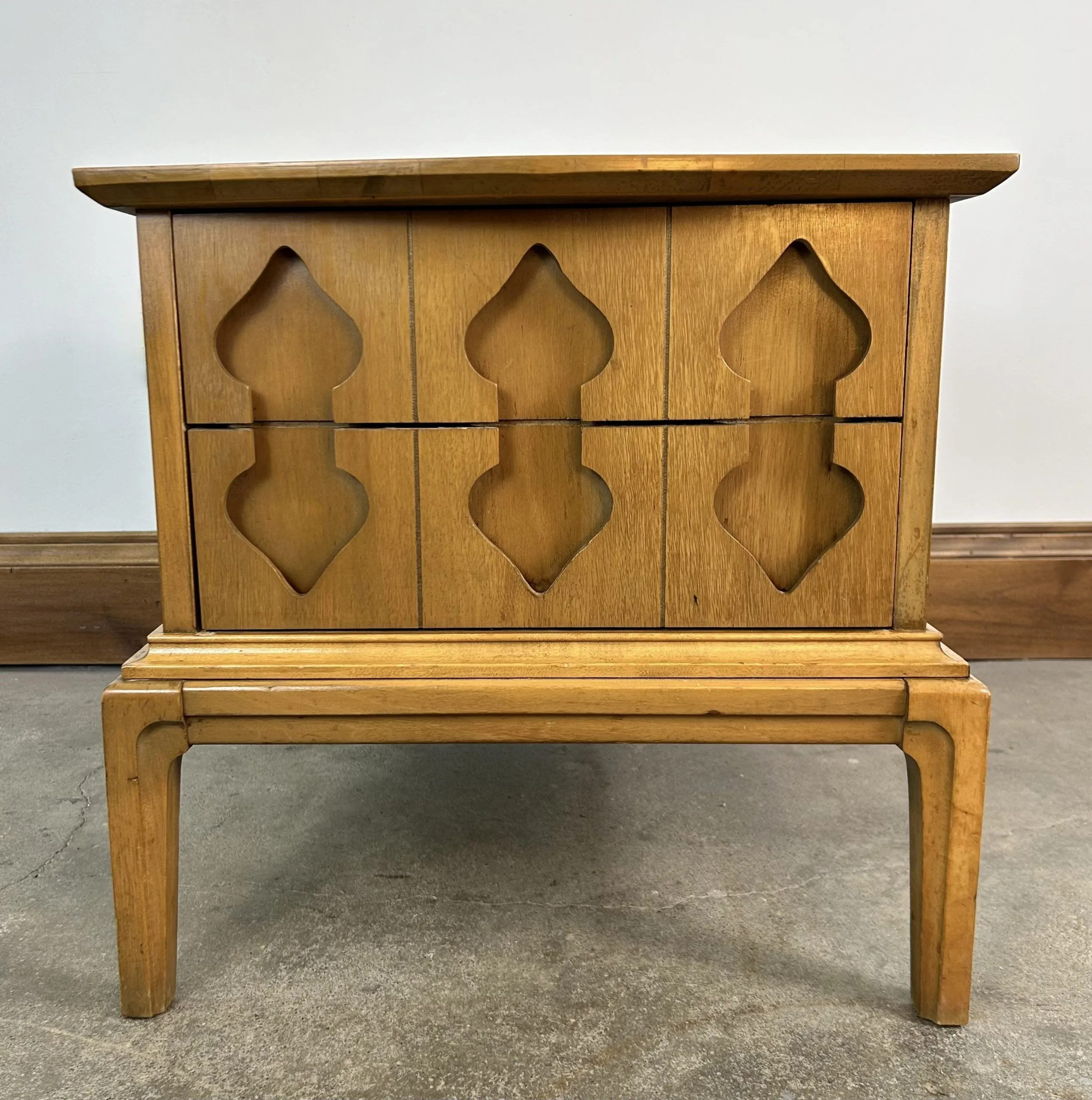 MCM Side Table Cabinet or End Table, Solid Wood, Light Brown, Moroccan Style