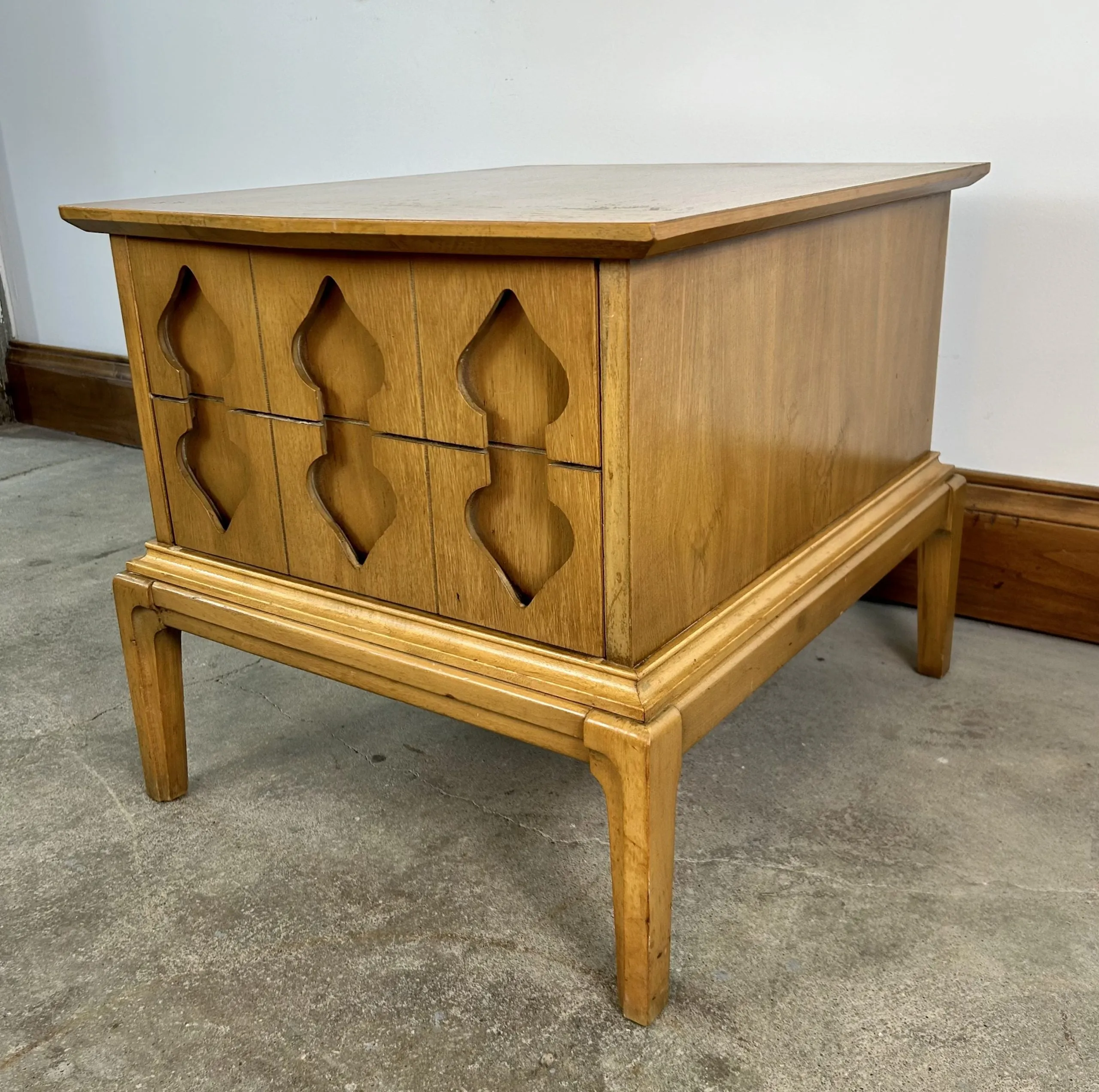 MCM Side Table Cabinet or End Table, Solid Wood, Light Brown, Moroccan Style