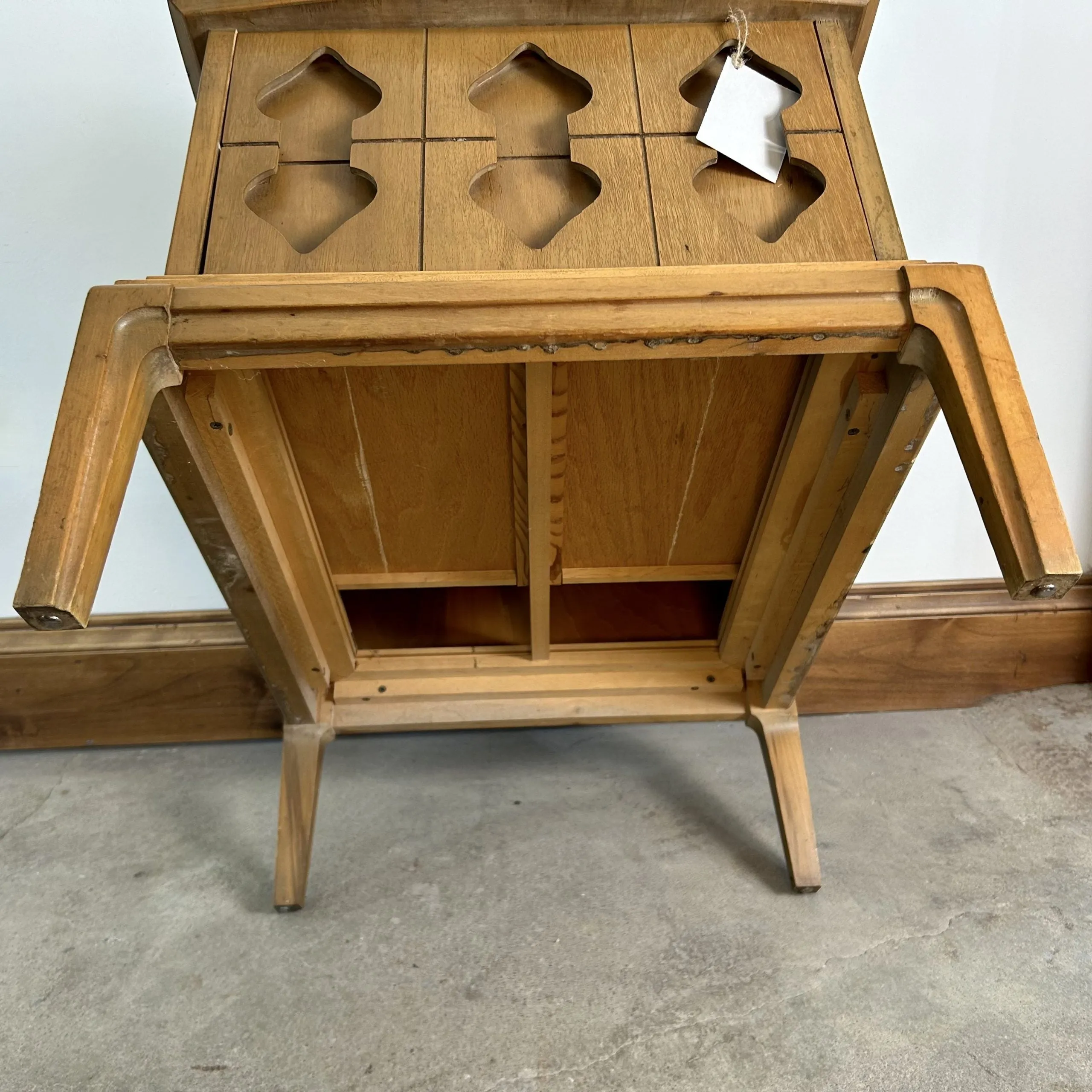 MCM Side Table Cabinet or End Table, Solid Wood, Light Brown, Moroccan Style
