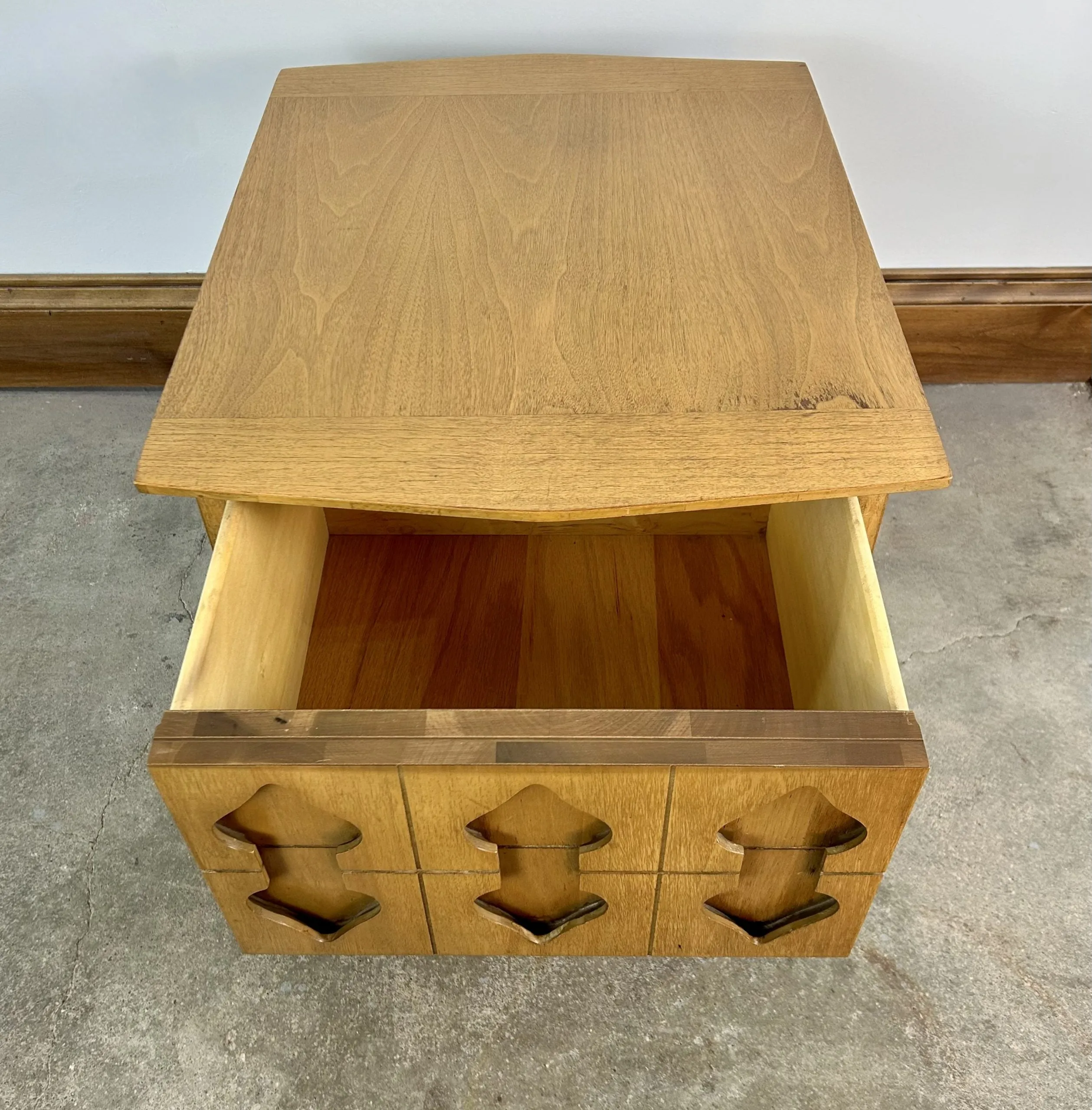 MCM Side Table Cabinet or End Table, Solid Wood, Light Brown, Moroccan Style
