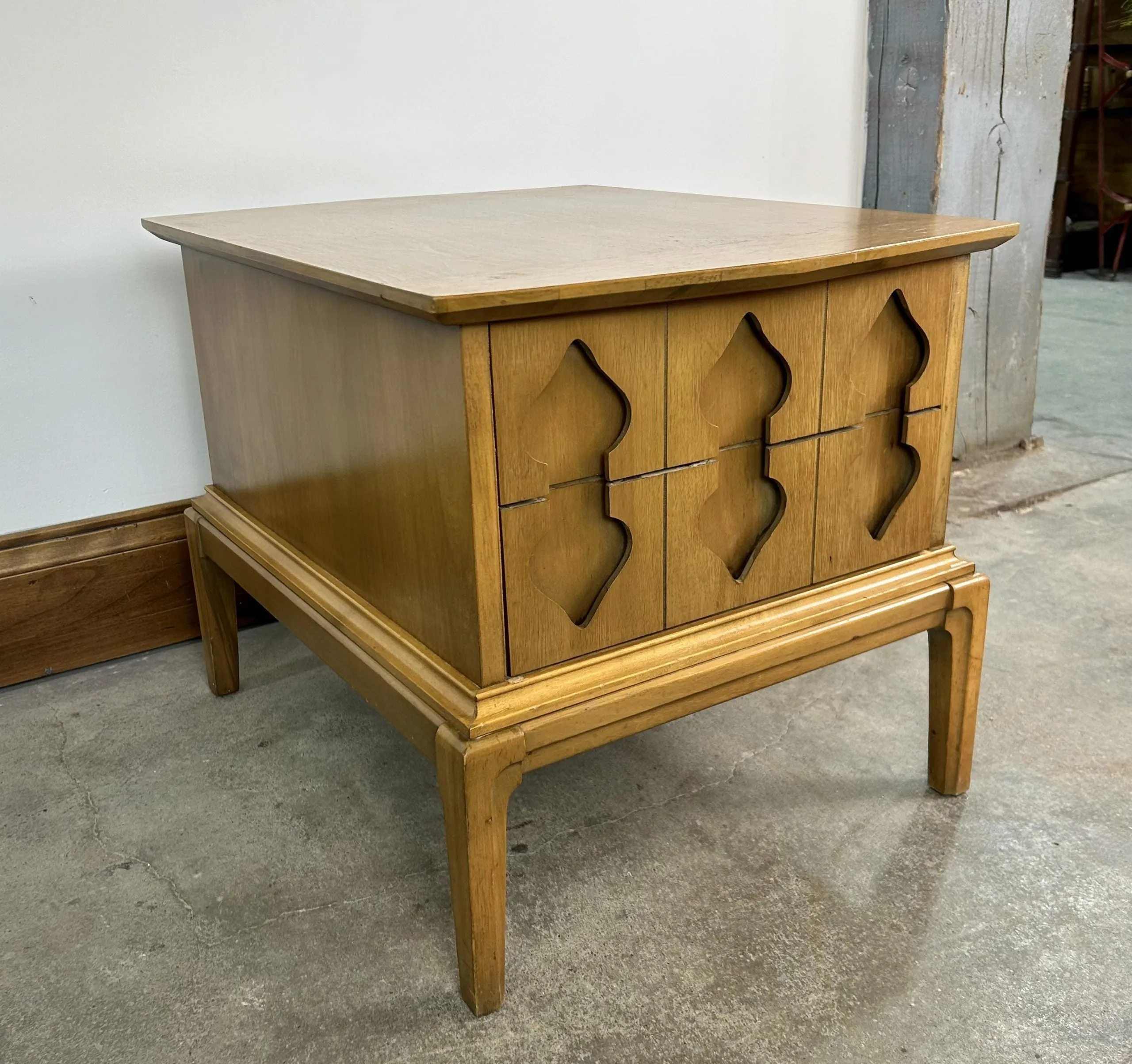 MCM Side Table Cabinet or End Table, Solid Wood, Light Brown, Moroccan Style