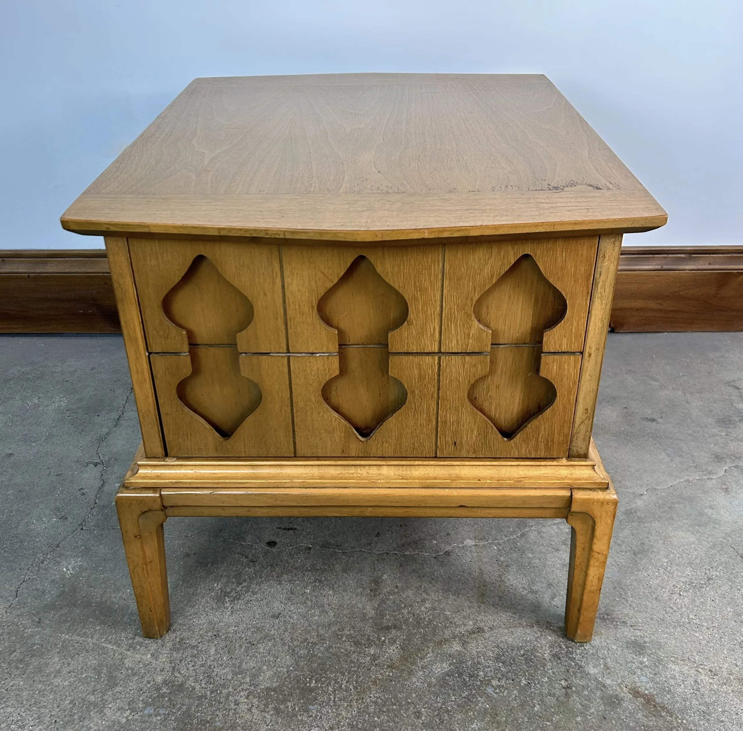 MCM Side Table Cabinet or End Table, Solid Wood, Light Brown, Moroccan Style