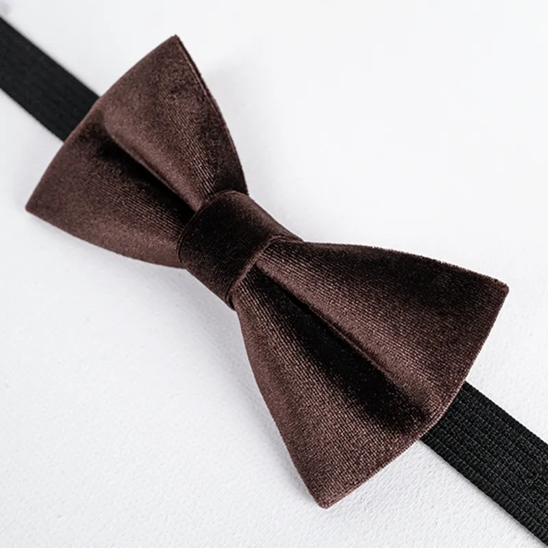 Men's Coffee Brown Solid Color Velvet Bow Tie