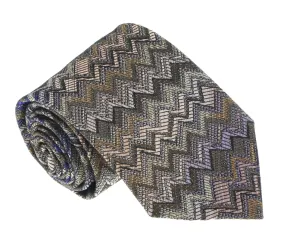 Missoni U5025 Blue/Gold Chevron Pure Silk Tie