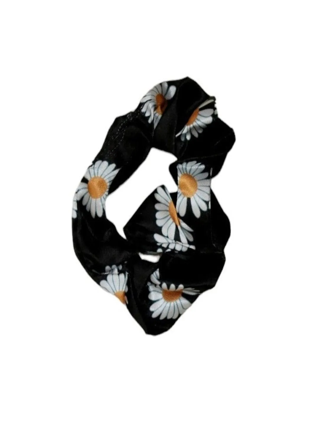 Monochrome Daisy Duo: Classic Black Twisted Headband and Floral Scrunchie Set