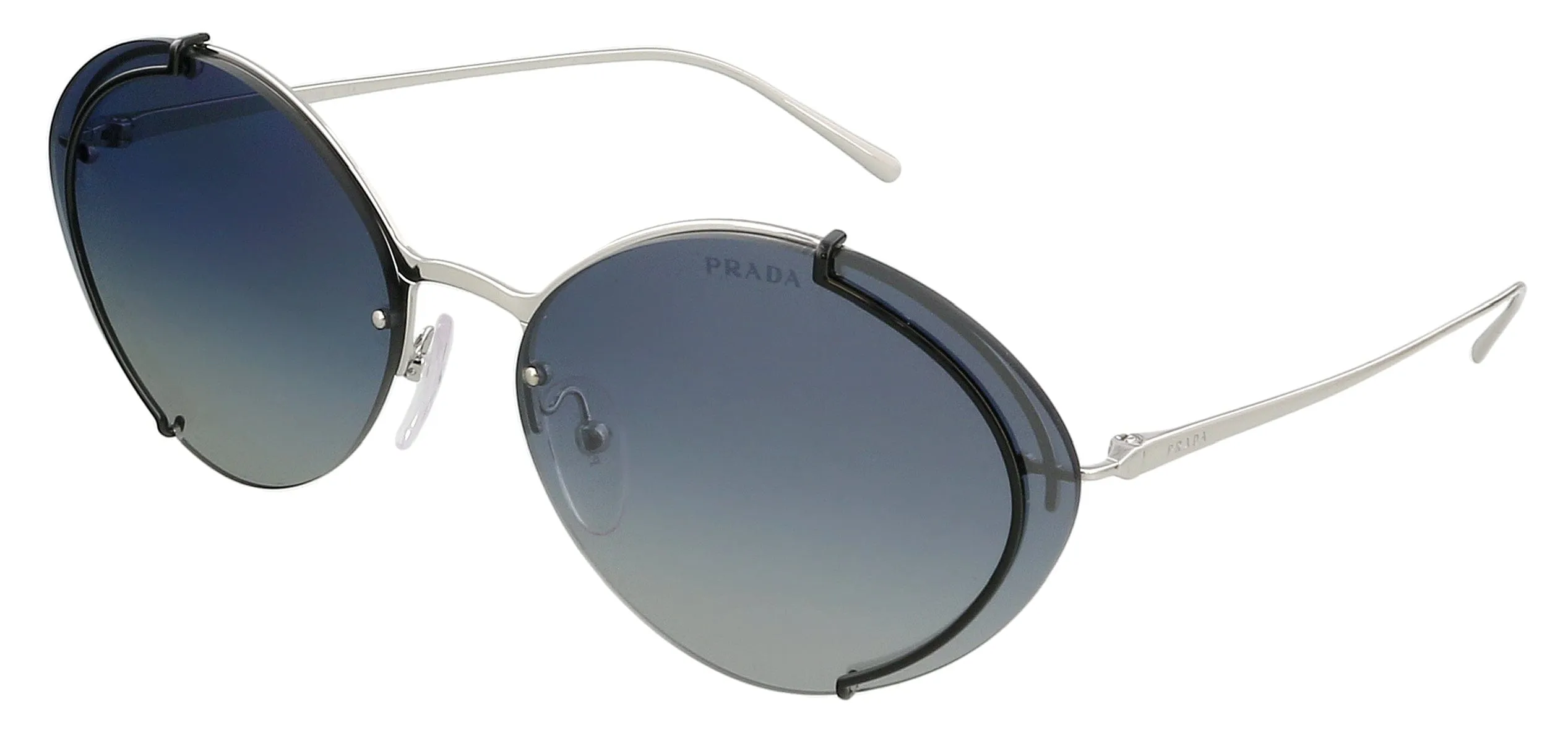 Prada 0PR 60US CONCEPTUAL GAQ3A0 Silver/Black Oval Sunglasses