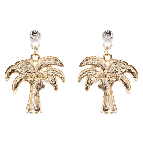 Stylish Crystal Rhinestone Pretty Palm Tree Charm Earrings E861 Green Gold