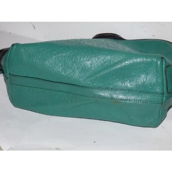 Vintage FURLA Teal Leather 2-Way Crossbody Bag with Embossed Floral Design